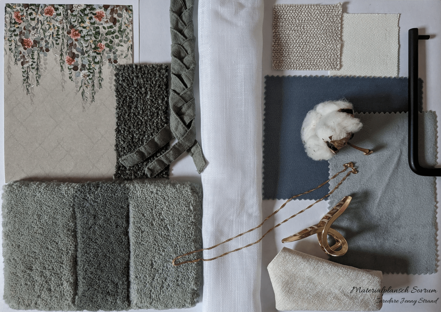 Materialplansch av inredare Jenny Strand