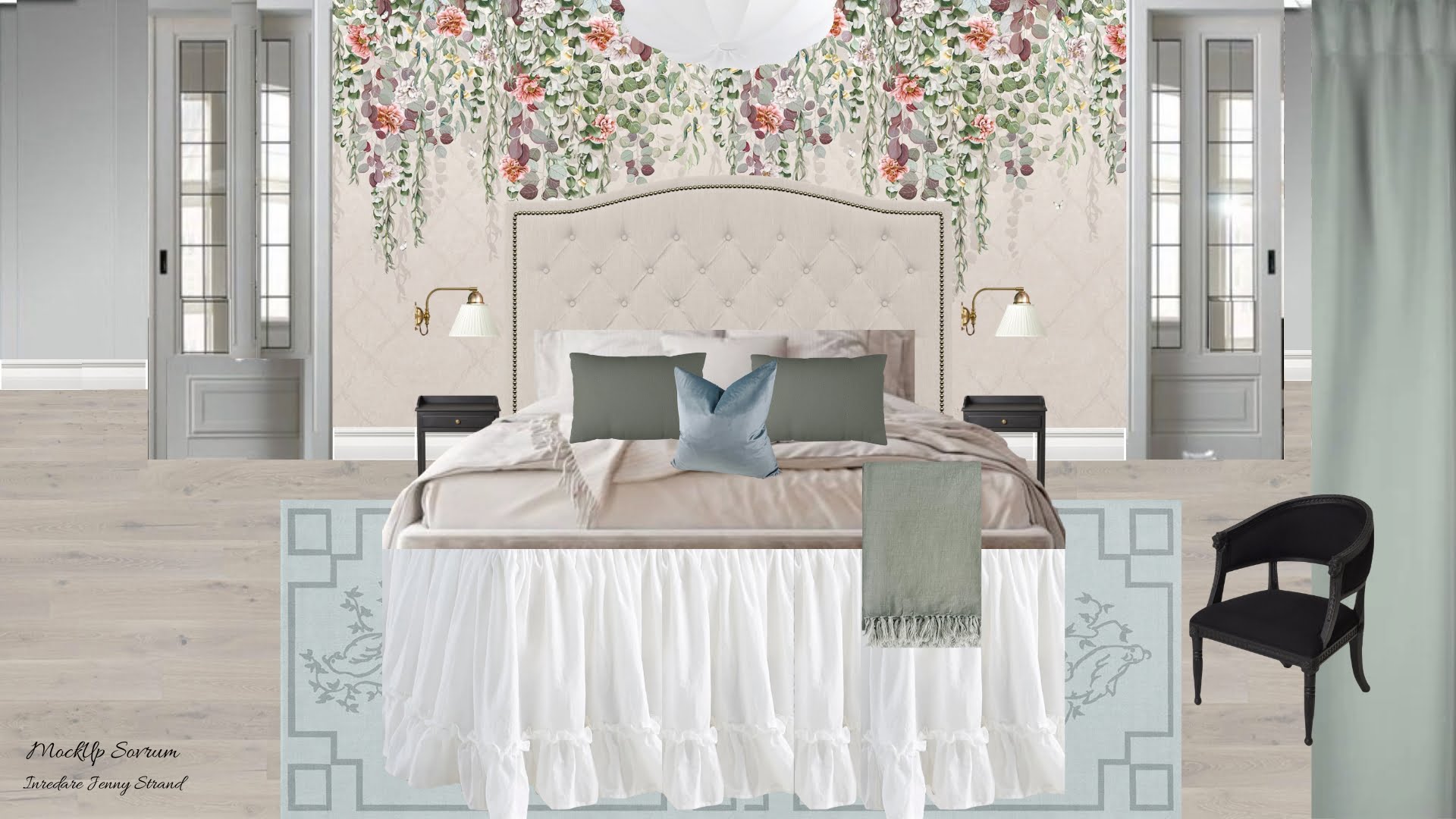 Mockup till ett sovrum i 20-talshus