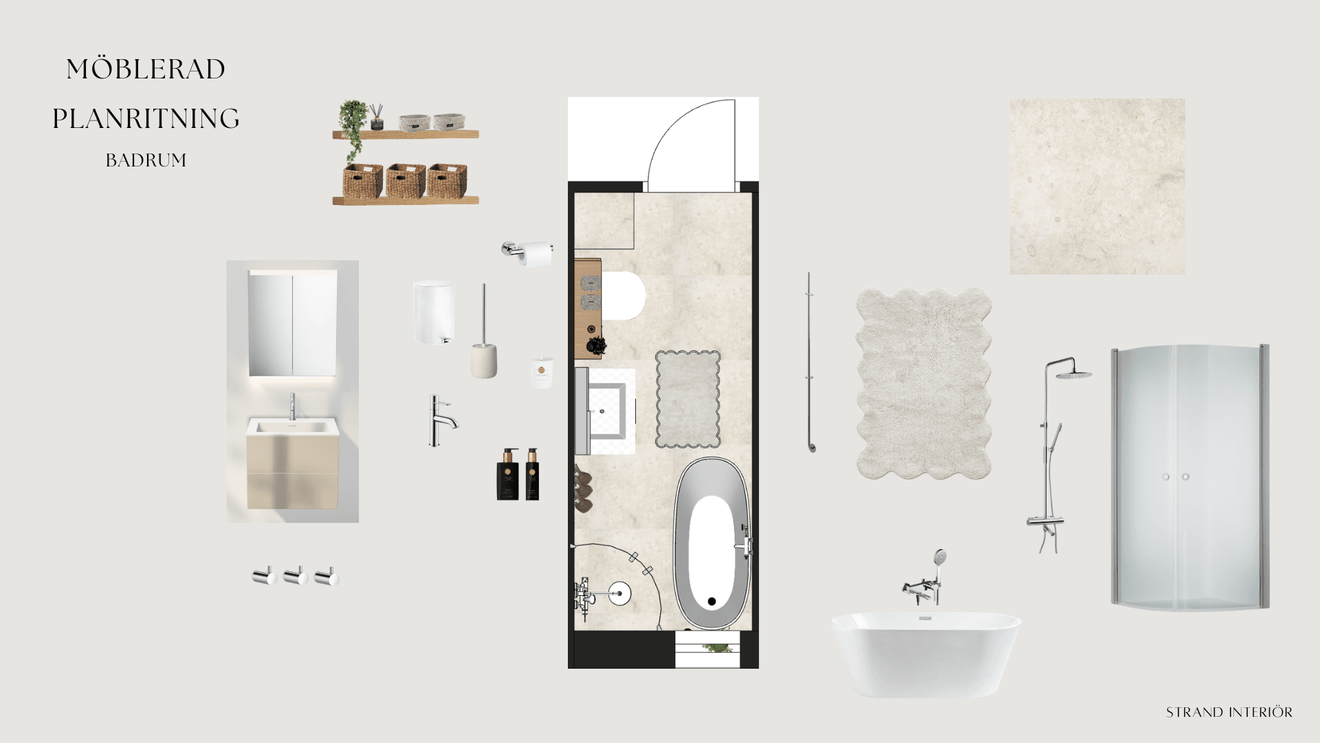 möblerad planritning badrum av strand interiör