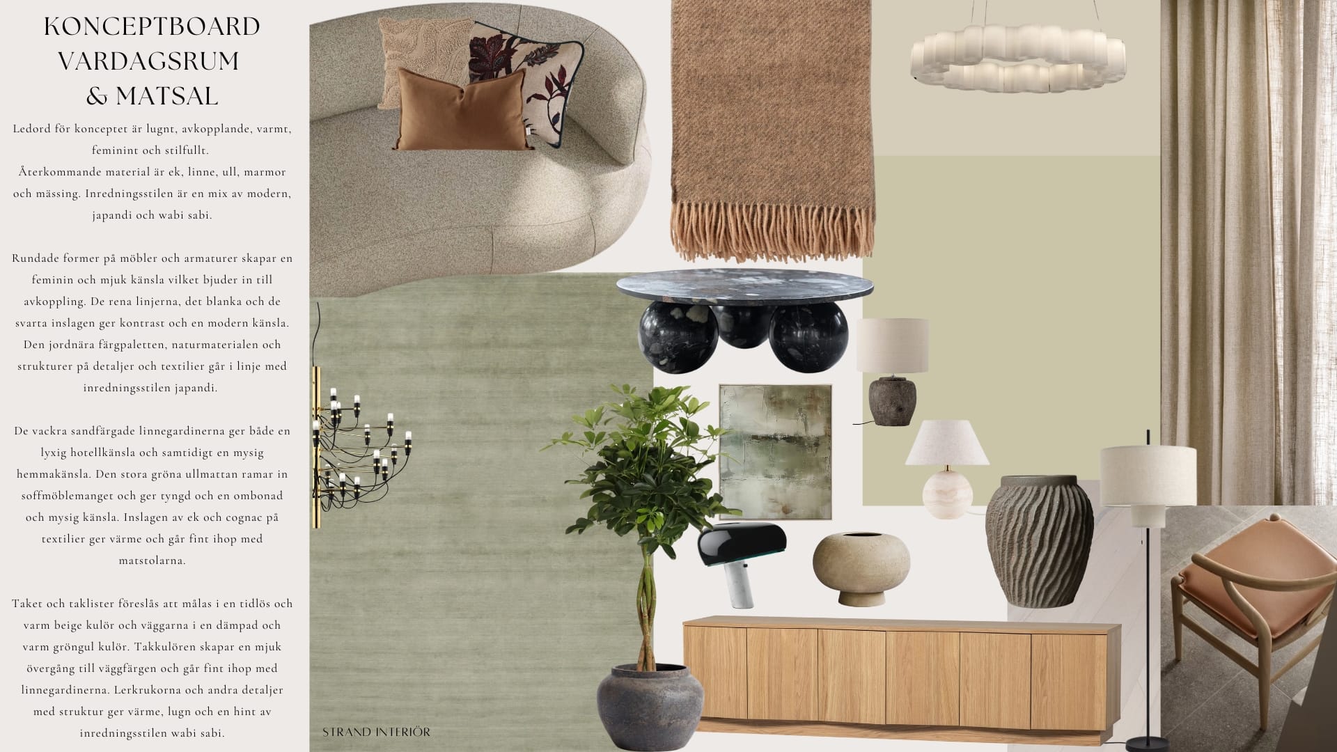 Inredningsförslag för vardagsrum och matplats i öppen planlösning